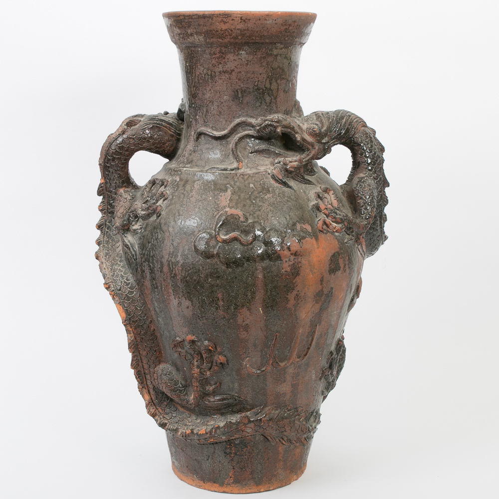 Chinese Glazed Terracotta Floor Vase with Dragon Handles EBTH